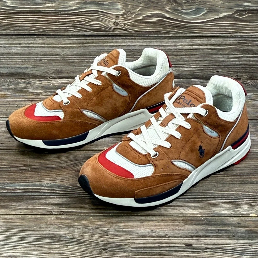 Polo Ralph Lauren Mens Size 10 Trackstr 200 Sneakers Brown Suede Mesh New